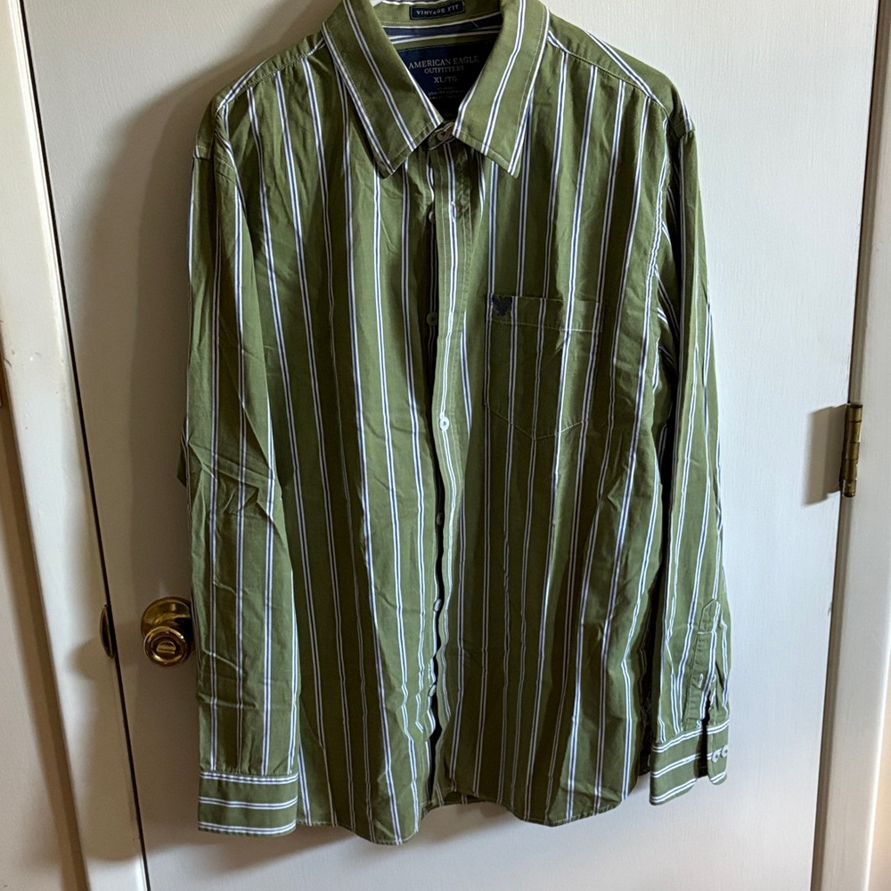 American Eagle Outfitters Olive‎ and White Striped Shirt